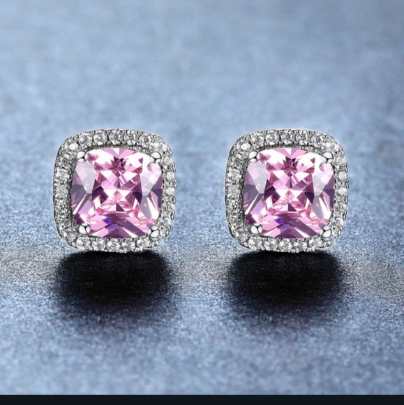 Jewelry - BREATHTAKING!!! BARBIE PINK  Halo Cut CZ stud earrings